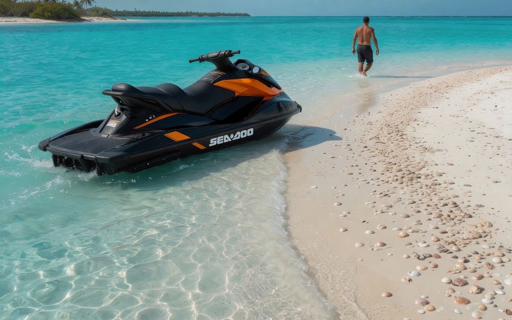 Sea-Doo jet ski on the sand at Shell Key sandbar
