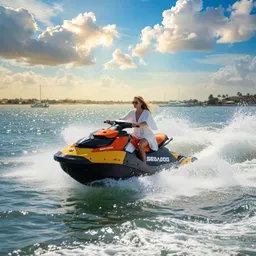 Rider on a Sea-Doo jet ski cruising across the Gulf